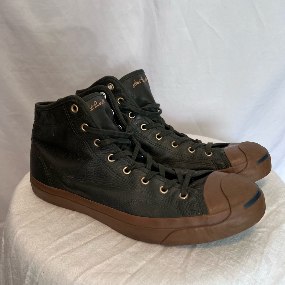 Jack Percell Leather Converse Dark Green and Brown High-Top Sneakers - Picture 2 of 10